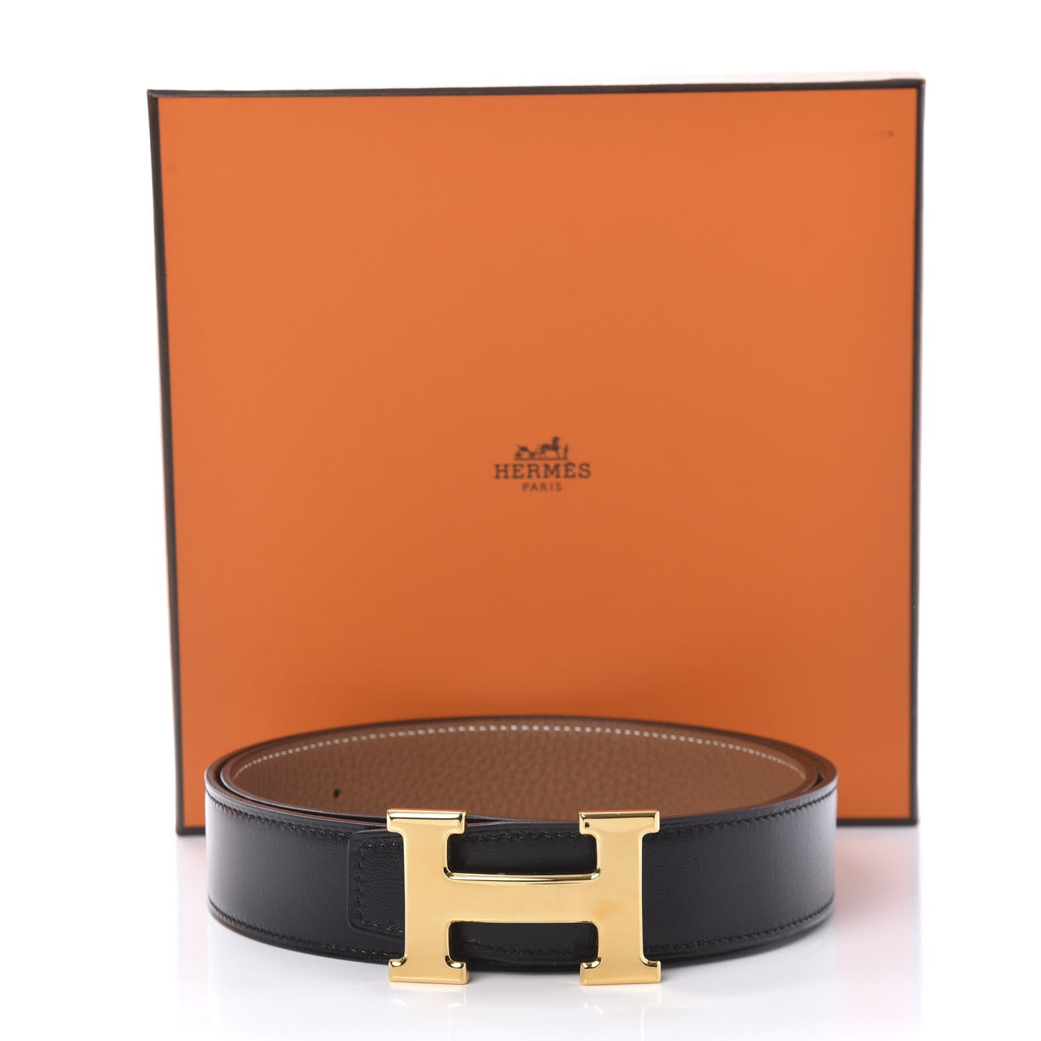 Hermes Box Togo 32mm H Belt 80 Black Gold 6 of 6