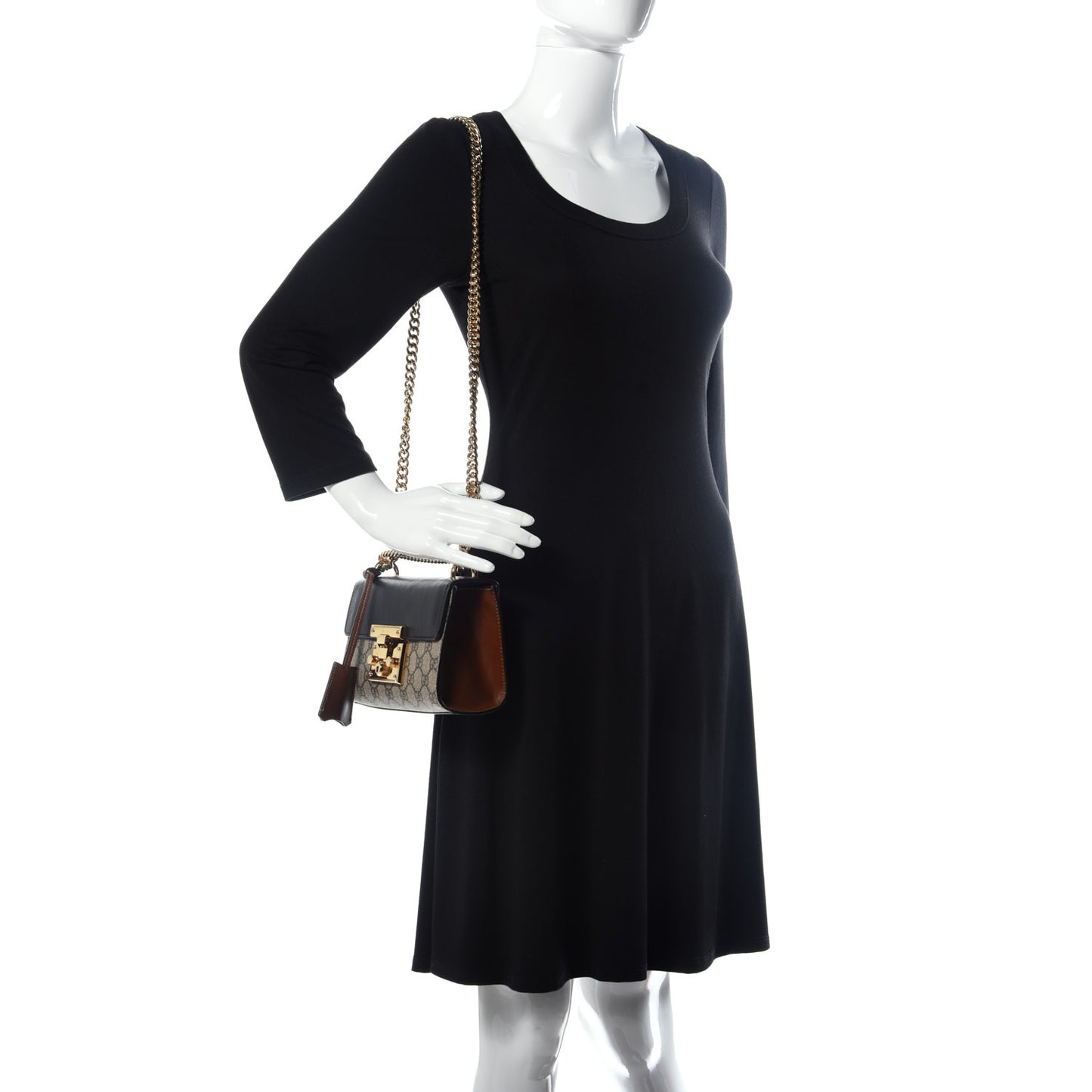 GG Supreme Monogram Calfskin Small Padlock Shoulder Bag Beige Black Cuir