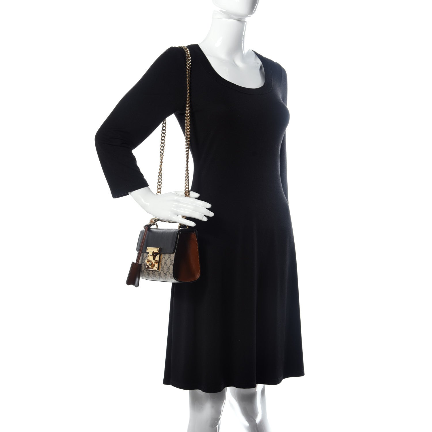 Gucci GG Supreme Monogram Calfskin Small Padlock Shoulder Bag Beige Black Cuir 2 of 20