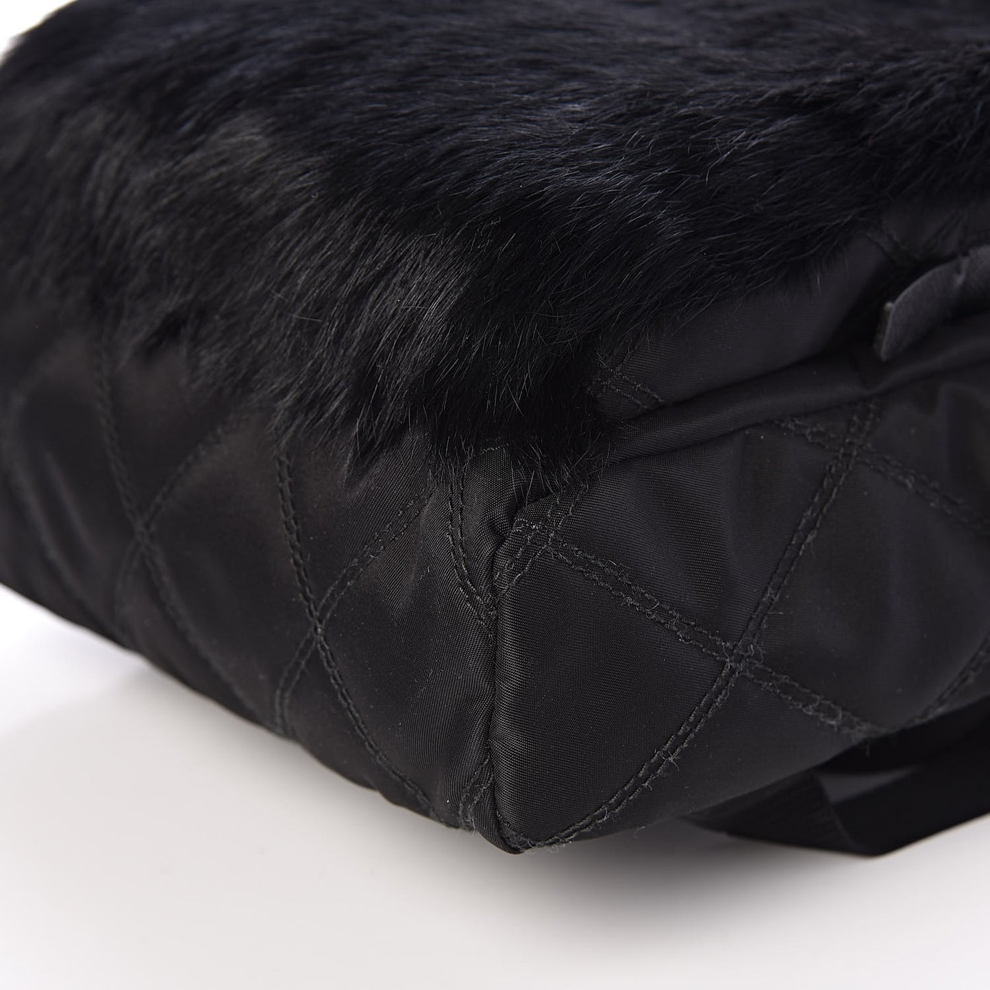 Tessuto Nylon Saffiano Rabbit Fur Travel Backpack Black