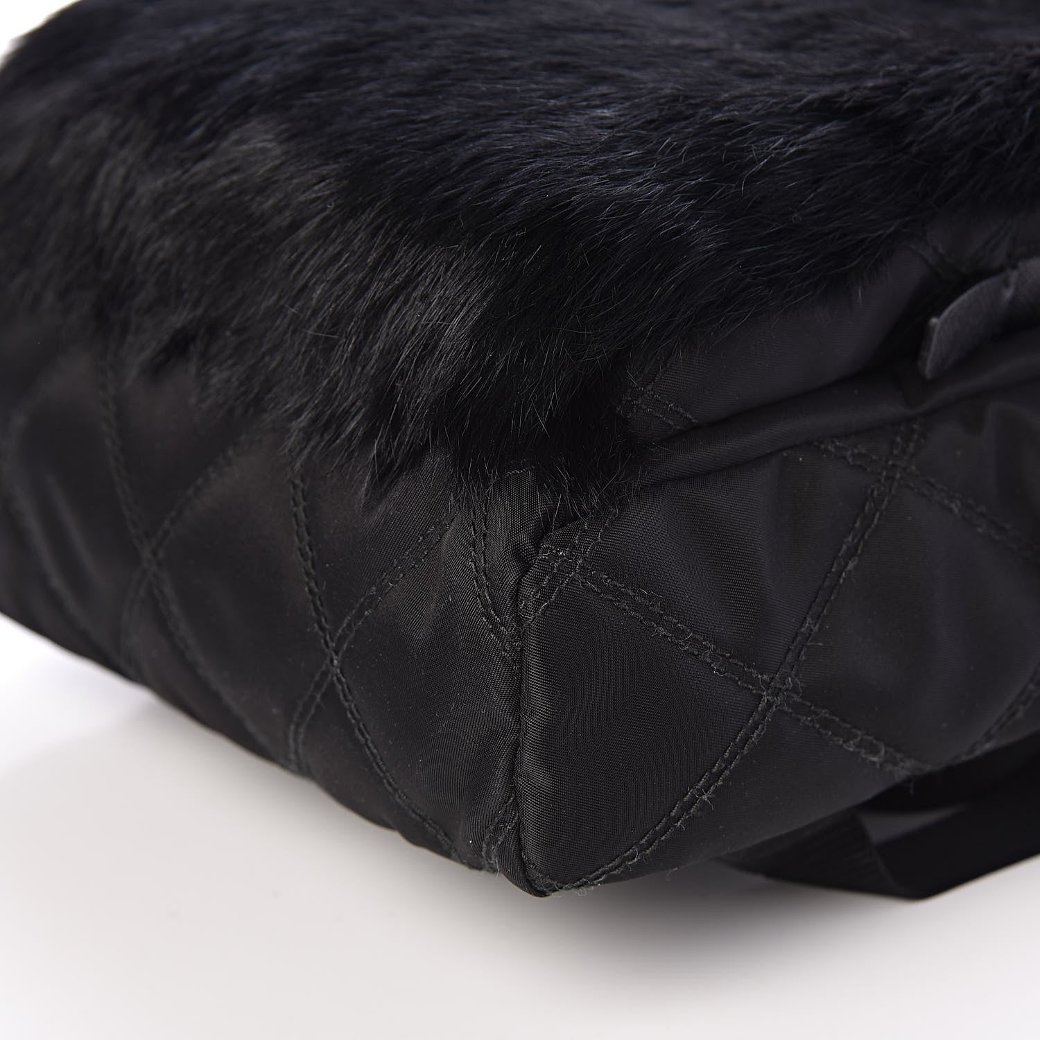 Prada Tessuto Nylon Saffiano Rabbit Fur Travel Backpack Black 10 of 10