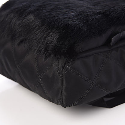 Prada Tessuto Nylon Saffiano Rabbit Fur Travel Backpack Black 10 of 10
