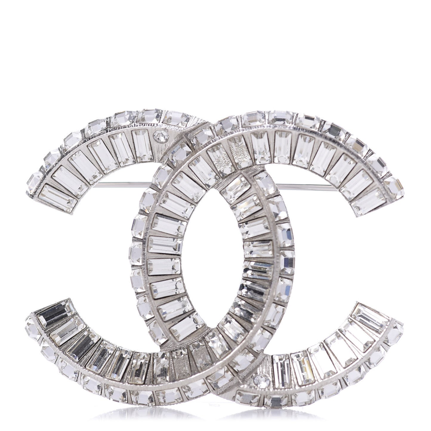 Baguette Crystal CC Brooch Silver