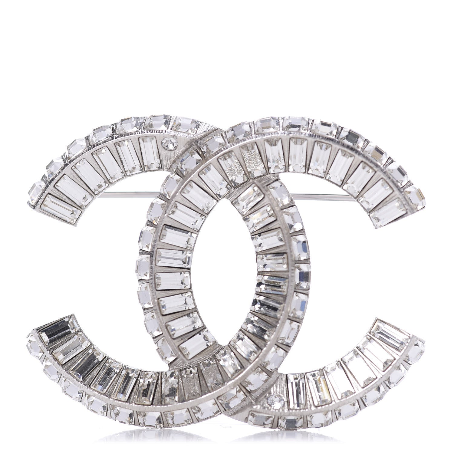 Chanel Baguette Crystal CC Brooch Silver 1 of 4