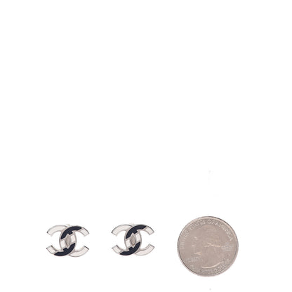 Chanel Enamel CC Striped Earrings Navy White 2 of 5