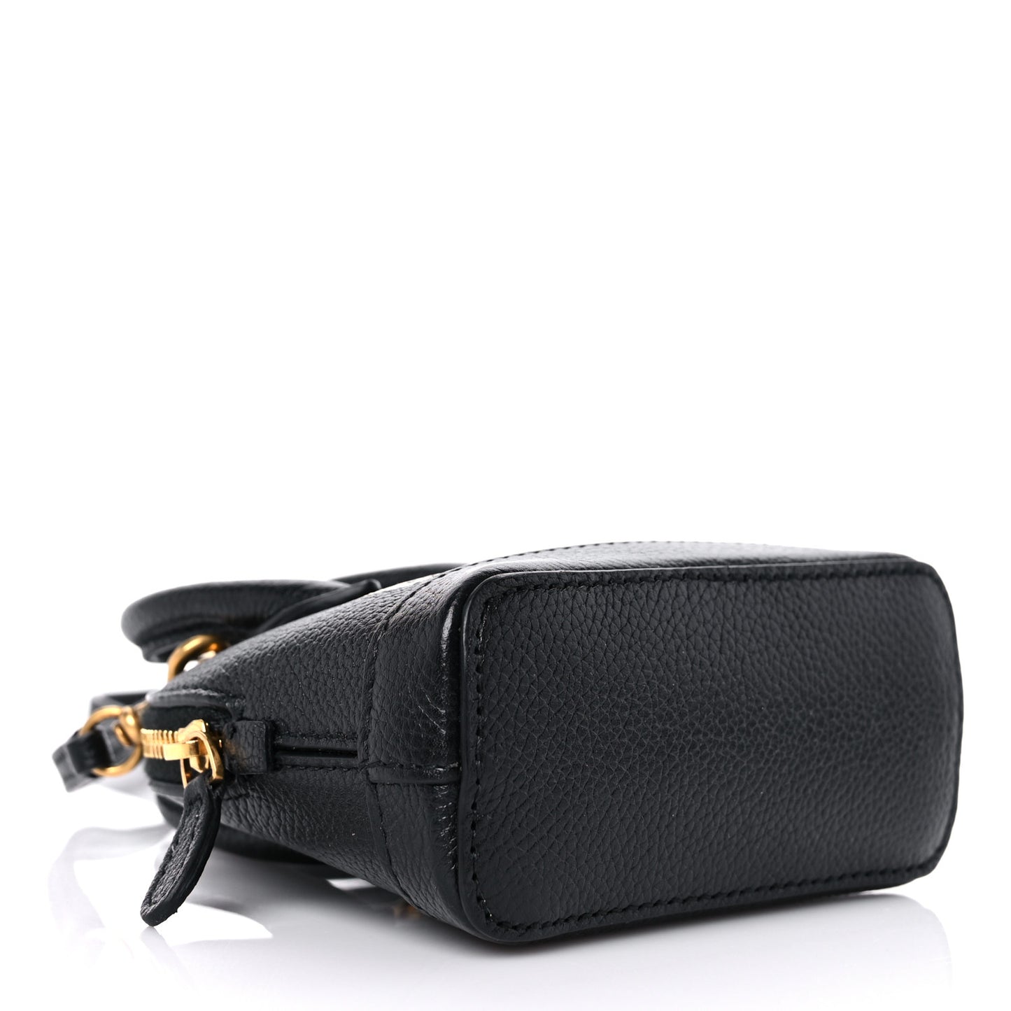 Grained Calfskin Logo Mini Ville Top Handle Bag Black White
