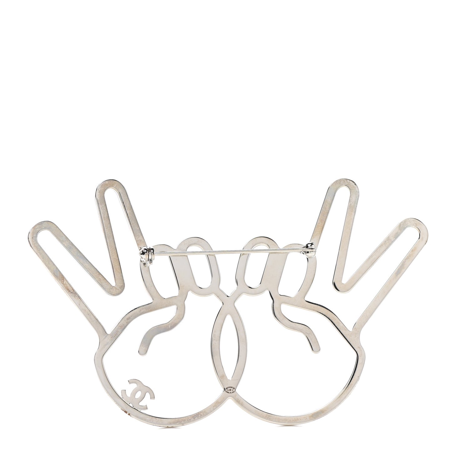 Strass Crystal Peace Sign Emoji Brooch Silver