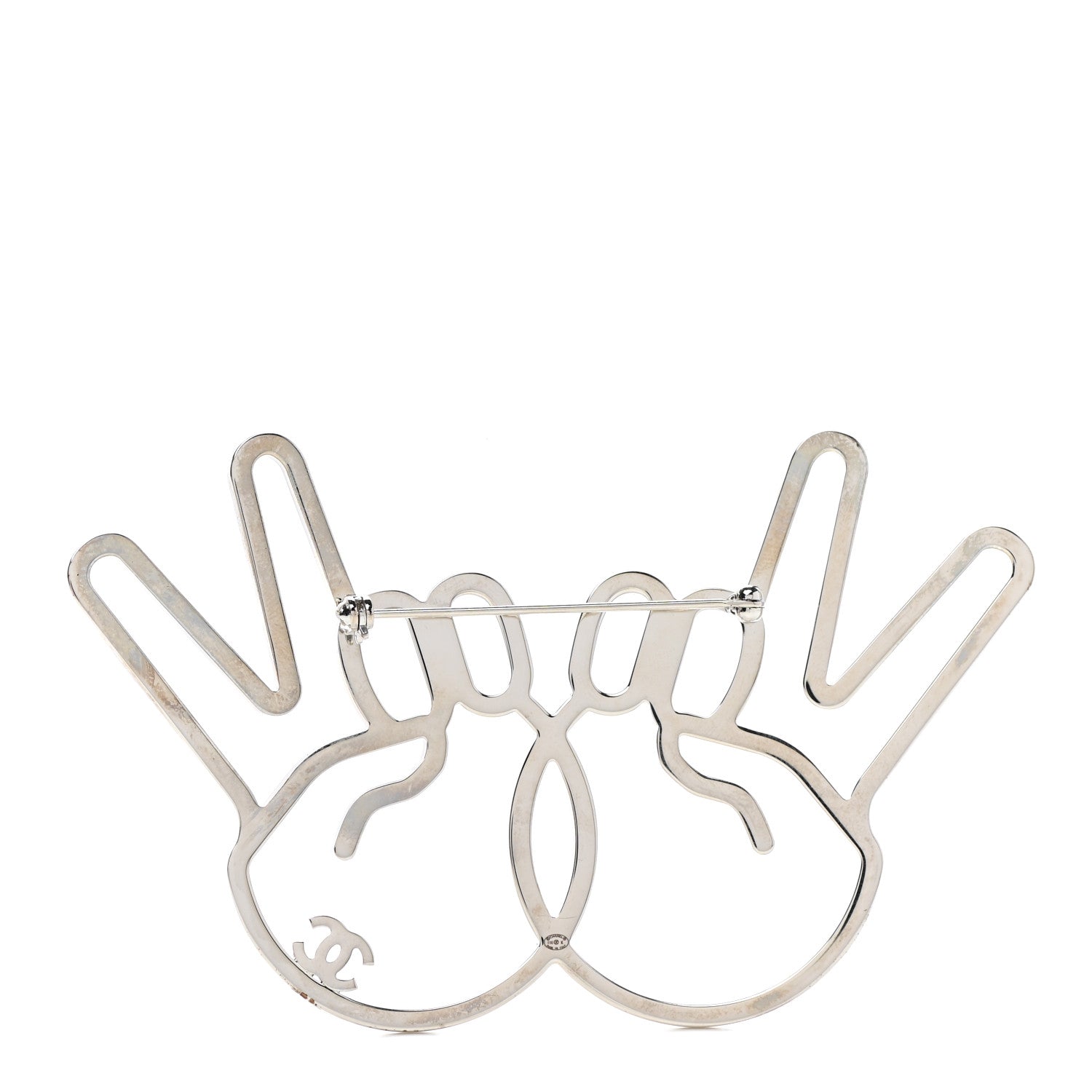 Chanel Strass Crystal Peace Sign Emoji Brooch Silver 3 of 5