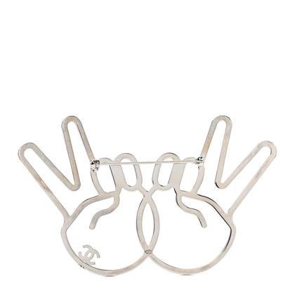 Chanel Strass Crystal Peace Sign Emoji Brooch Silver 3 of 5