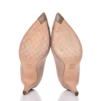Chanel Suede Lambskin Cap Toe Pumps 37.5 Dark Beige 5 of 9