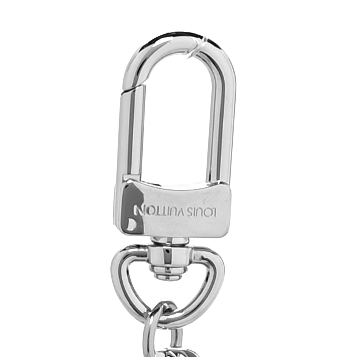 Metal Palladiium Finish LV Initiales Bag Charm Key Holder Silver