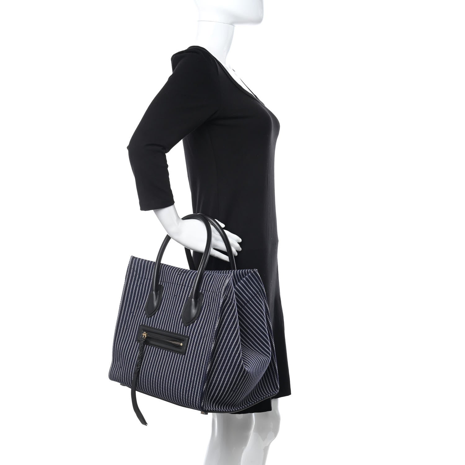 Celine Cotton Canvas Striped Medium Phantom Luggage Navy White 2 of 12