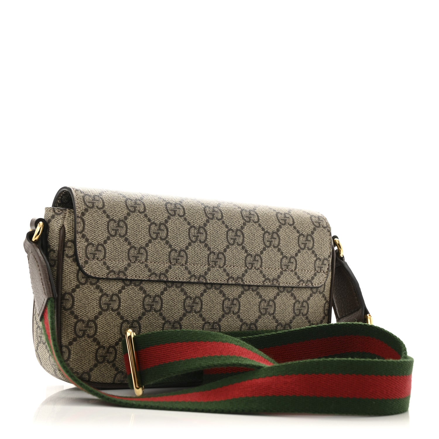 Gucci GG Supreme Monogram Textured Dollar Calfskin Web Mini Ophidia Envelope Shoulder Bag Beige Ebony 3 of 12