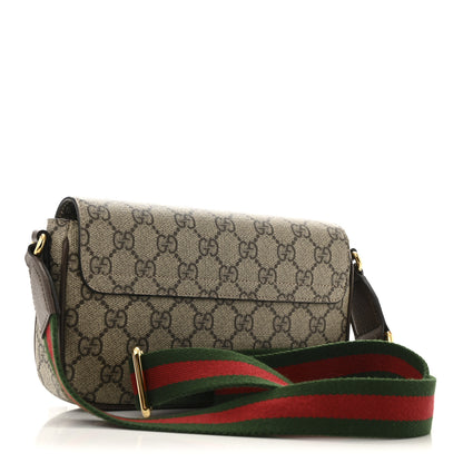 Gucci GG Supreme Monogram Textured Dollar Calfskin Web Mini Ophidia Envelope Shoulder Bag Beige Ebony 3 of 12