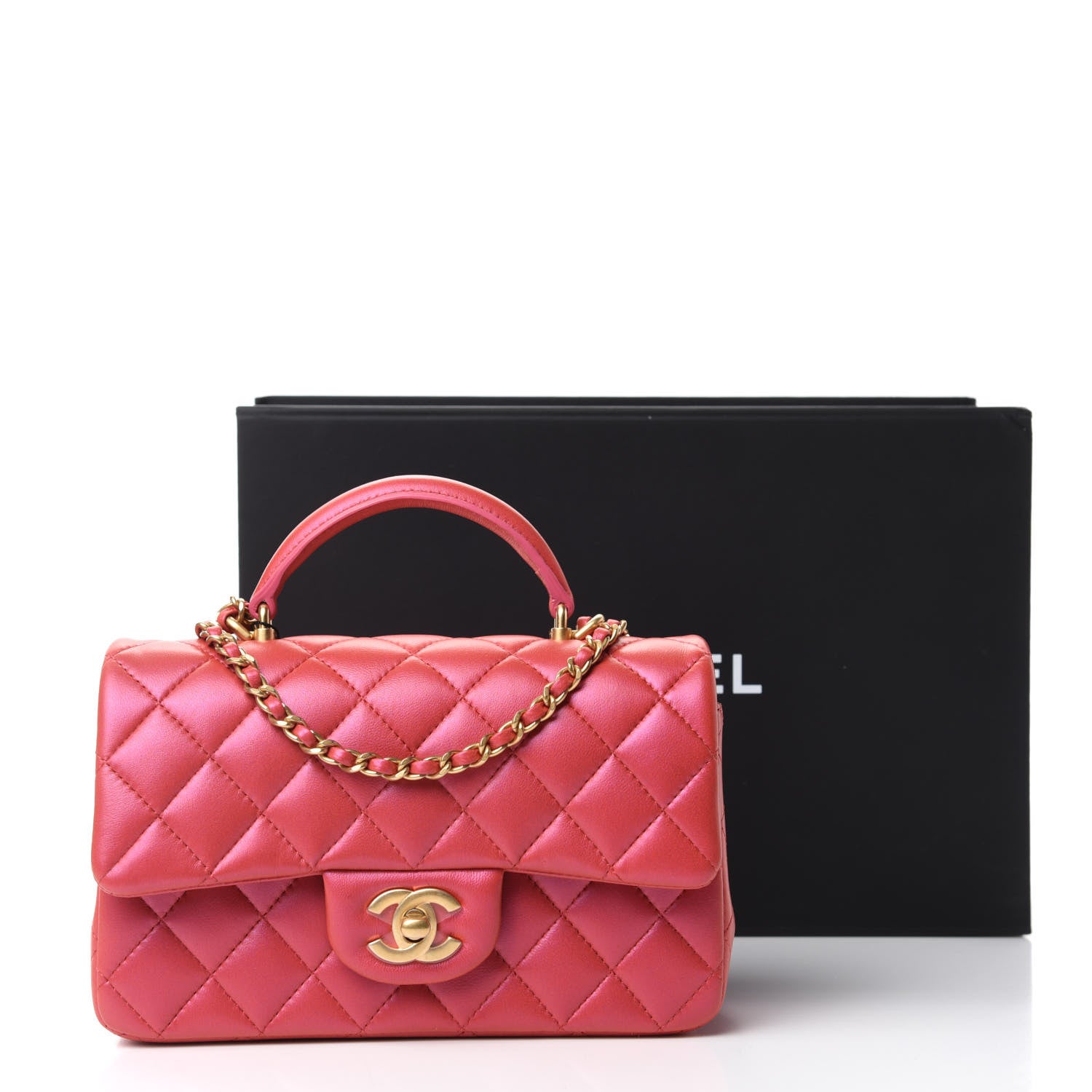 Chanel Iridescent Lambskin Quilted Mini Top Handle Rectangular Flap Red 11 of 11