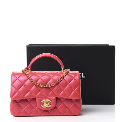 Chanel Iridescent Lambskin Quilted Mini Top Handle Rectangular Flap Red 11 of 11