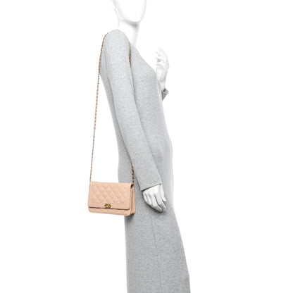 Chanel Caviar Quilted Boy Wallet On Chain WOC Light Beige 2 of 13