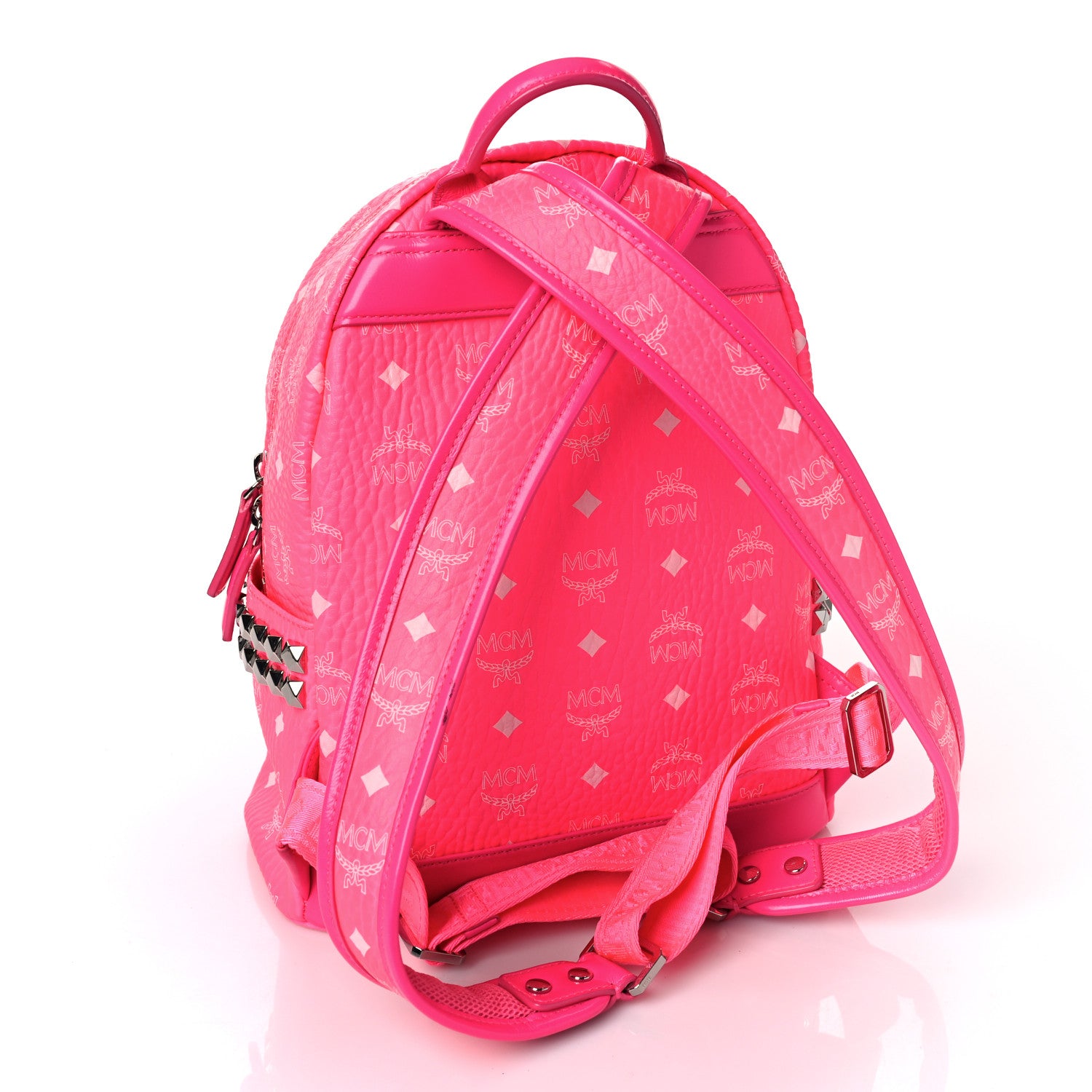 MCM Visetos Small Side Stud Stark Backpack Neon Pink 2 of 8