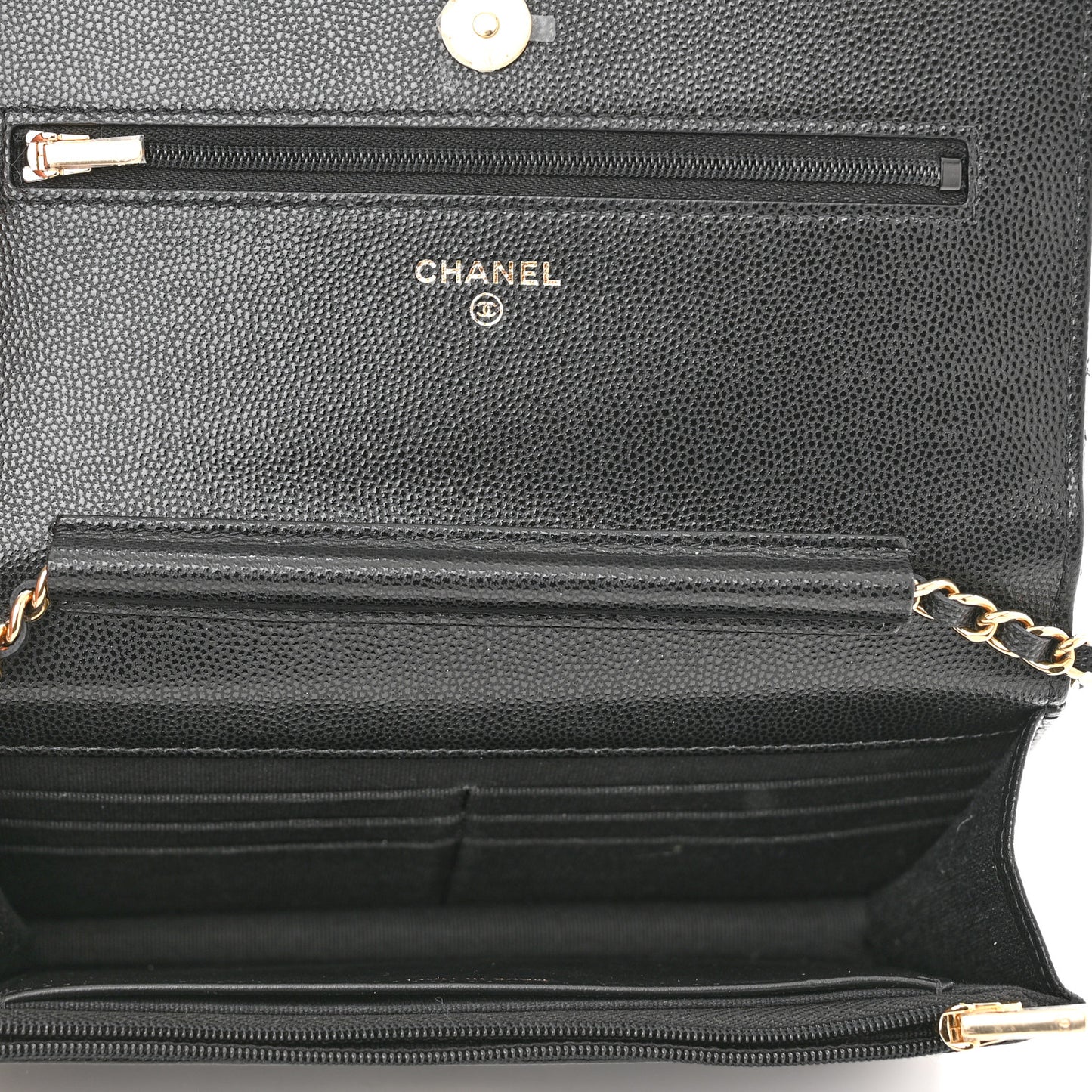 Caviar Quilted Crystal Enamel CC Wallet On Chain WOC Black