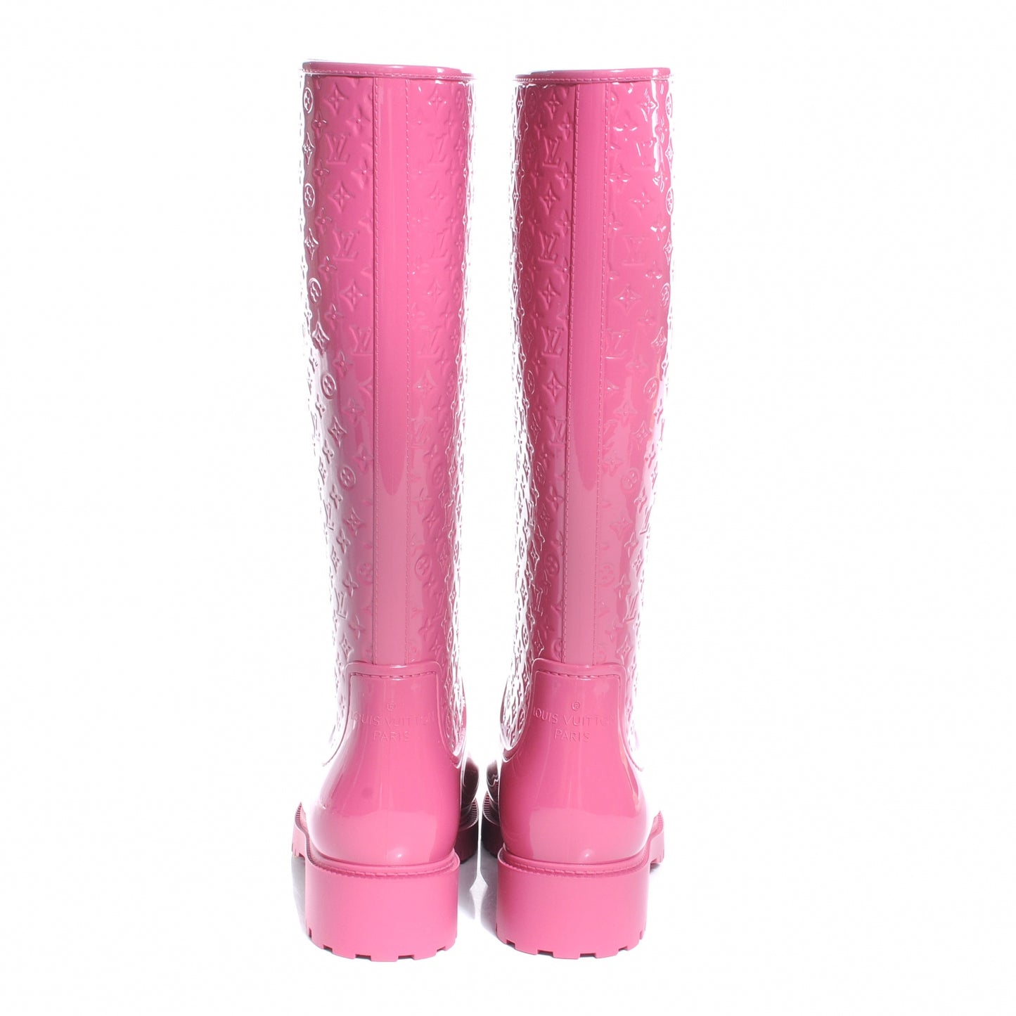Rubber Embossed Monogram Splash Rain Boots 38 Pink