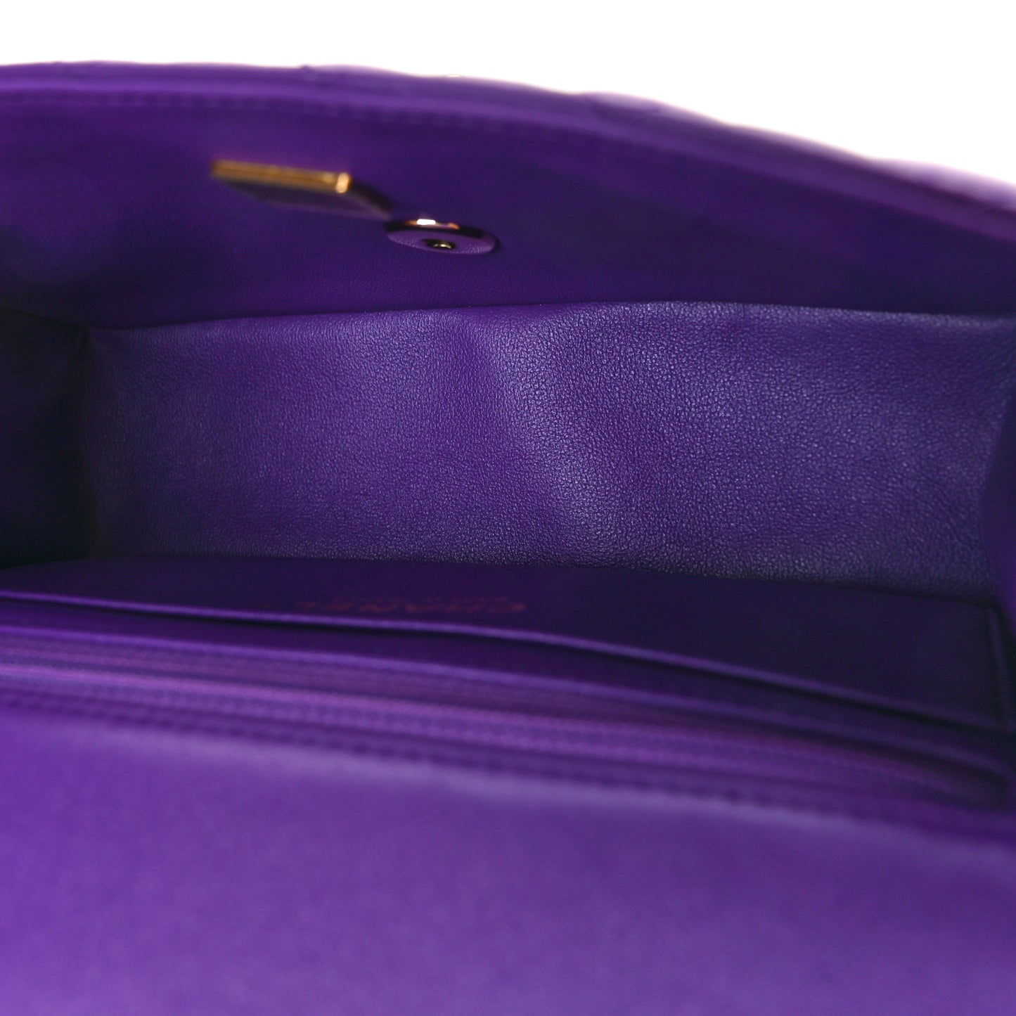 Lambskin Quilted Mini Top Handle Rectangular Flap Dark Purple