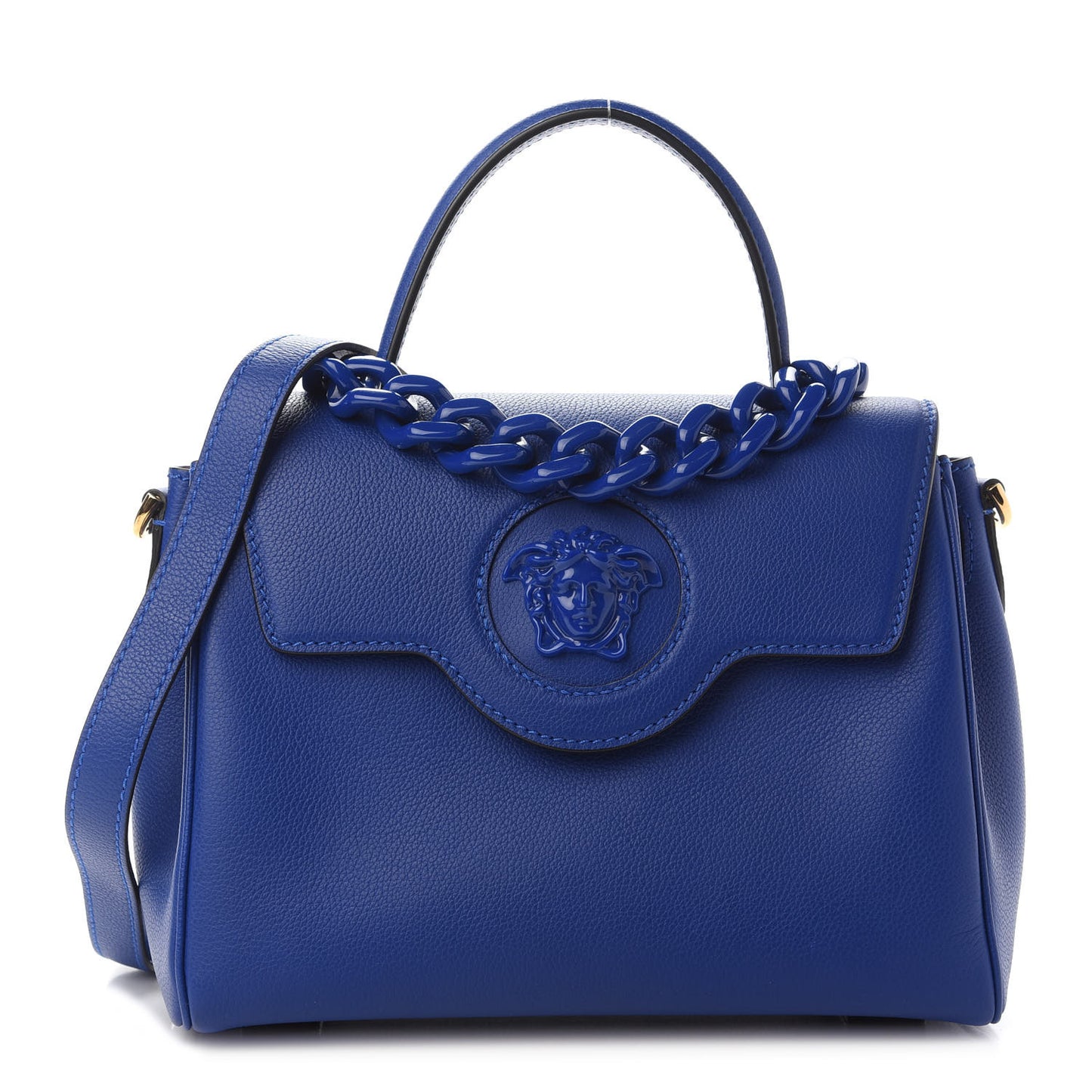 Grained Calfskin Small La Medusa Top Handle Bag Lapis