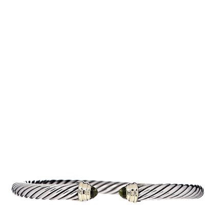 David Yurman Sterling Silver 14K Yellow Gold Peridot 5mm Cable Classics Bracelet 1 of 4