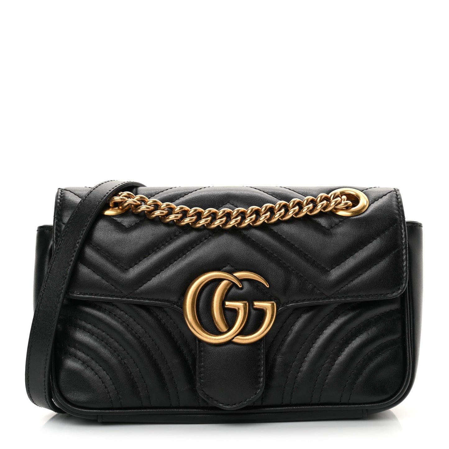 Calfskin Matelasse Mini GG Marmont Shoulder Bag Black