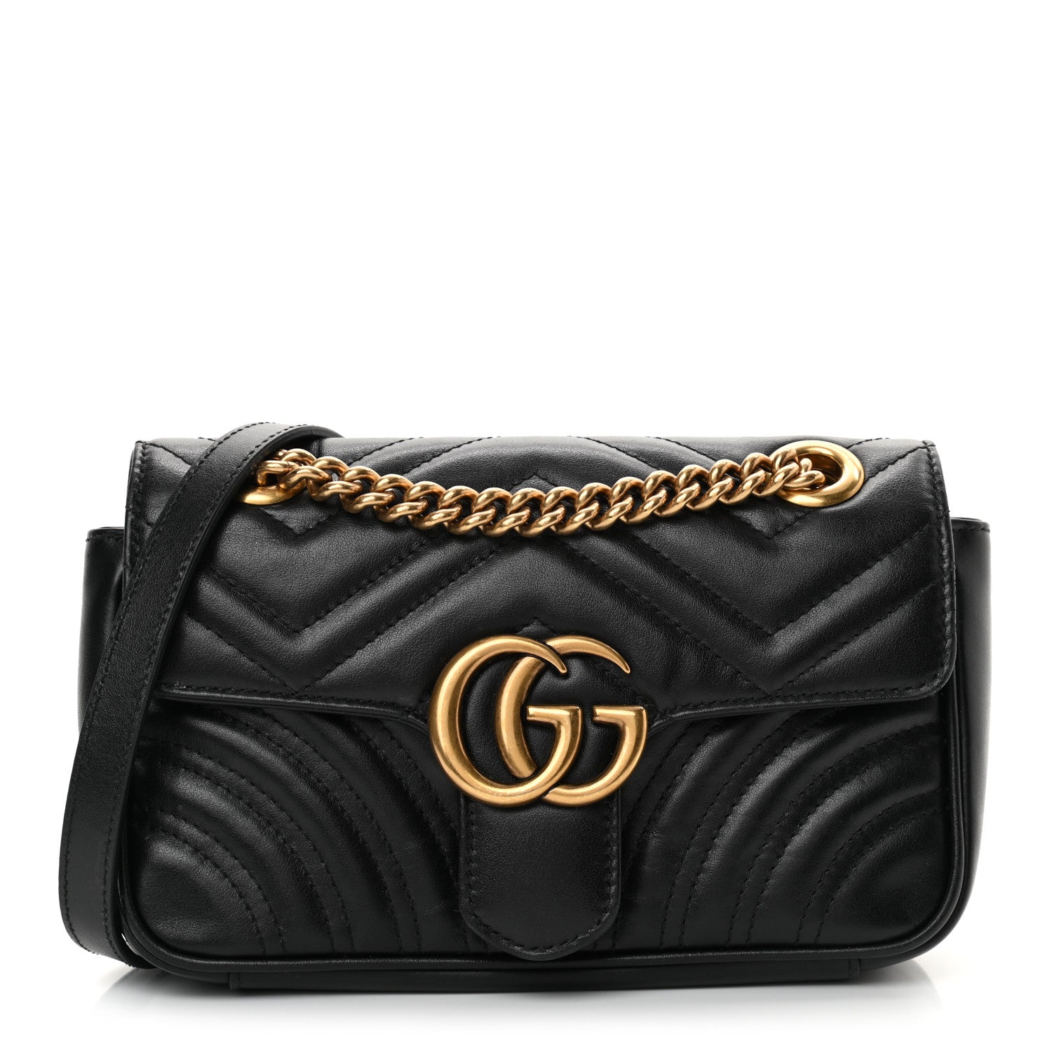 Gucci Calfskin Matelasse Mini GG Marmont Shoulder Bag Black 1 of 12