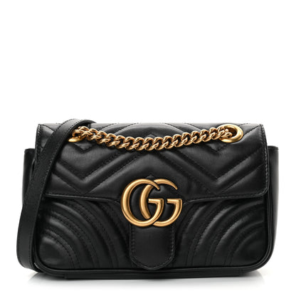 Gucci Calfskin Matelasse Mini GG Marmont Shoulder Bag Black 1 of 12