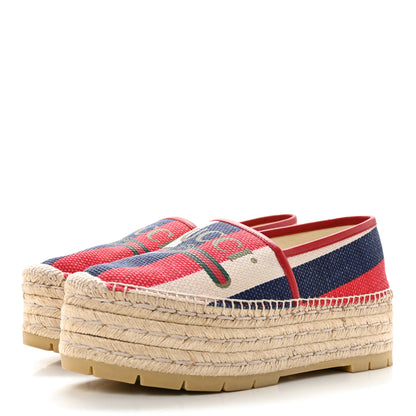 Gucci Canvas Sylvie Stripe Logo Platform Espadrilles 39.5 Mystic White Hibiscus Red Maritime 3 of 13