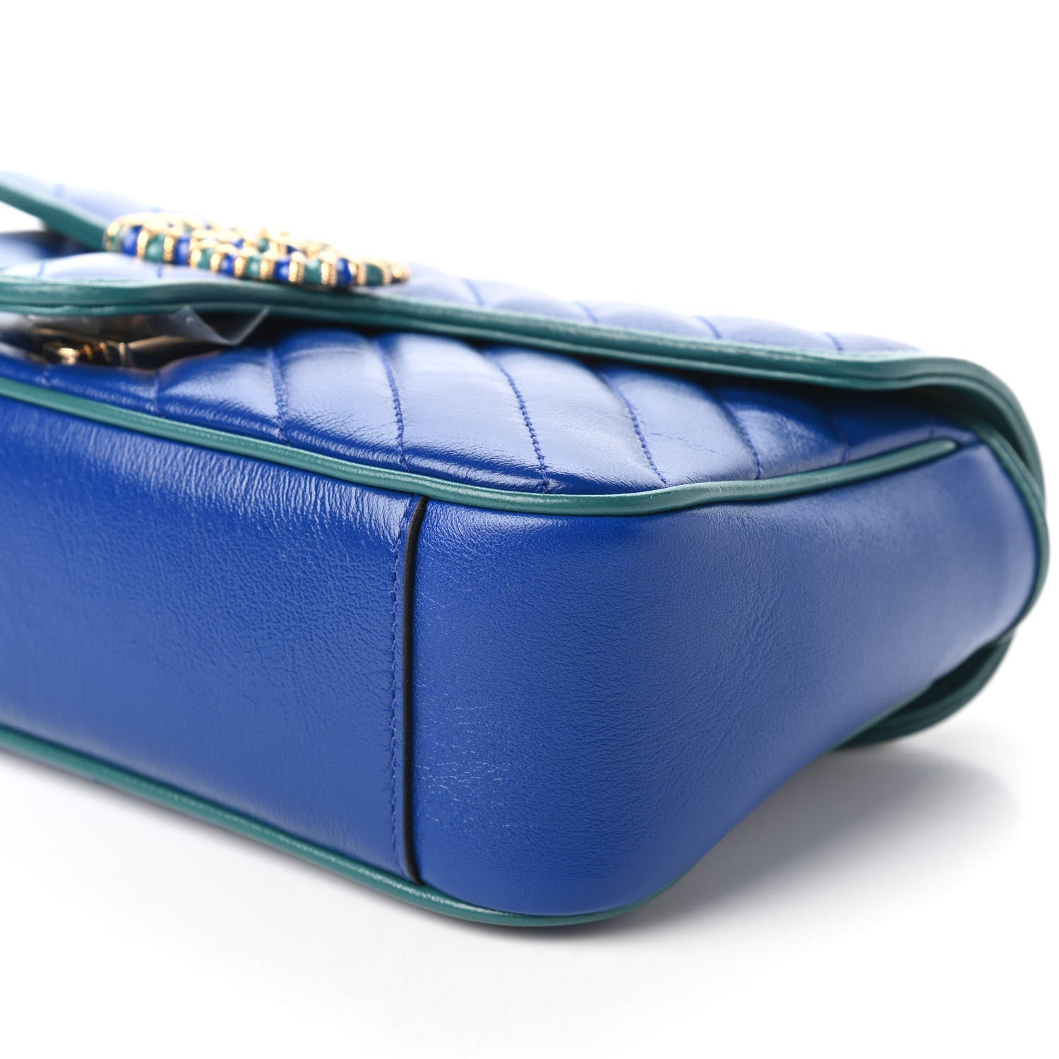 Gucci Azalea Calfskin Enamel Matelasse Diagonal Small Torchon GG Marmont Shoulder Bag Imperial Blue Pavone 7 of 10