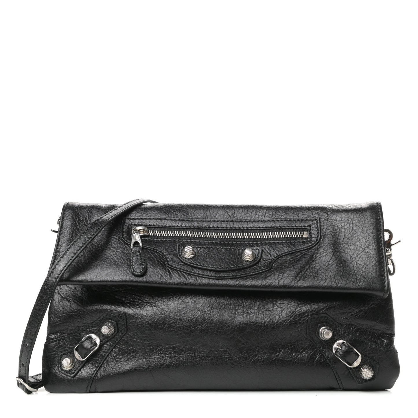 Agneau Giant 12 Silver Hardware Envelope Strap Clutch Black