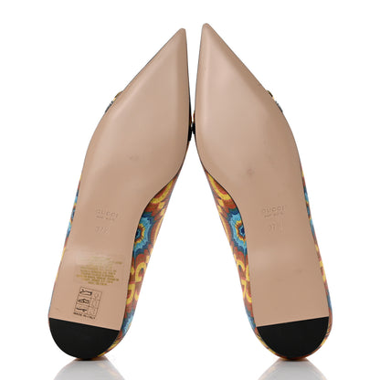 Gucci GG Supreme Kaleidoscope Calfskin Deva Horsebit Chain Embellished Flats 37.5 Blue Orange Multicolor Blue Agata 5 of 9