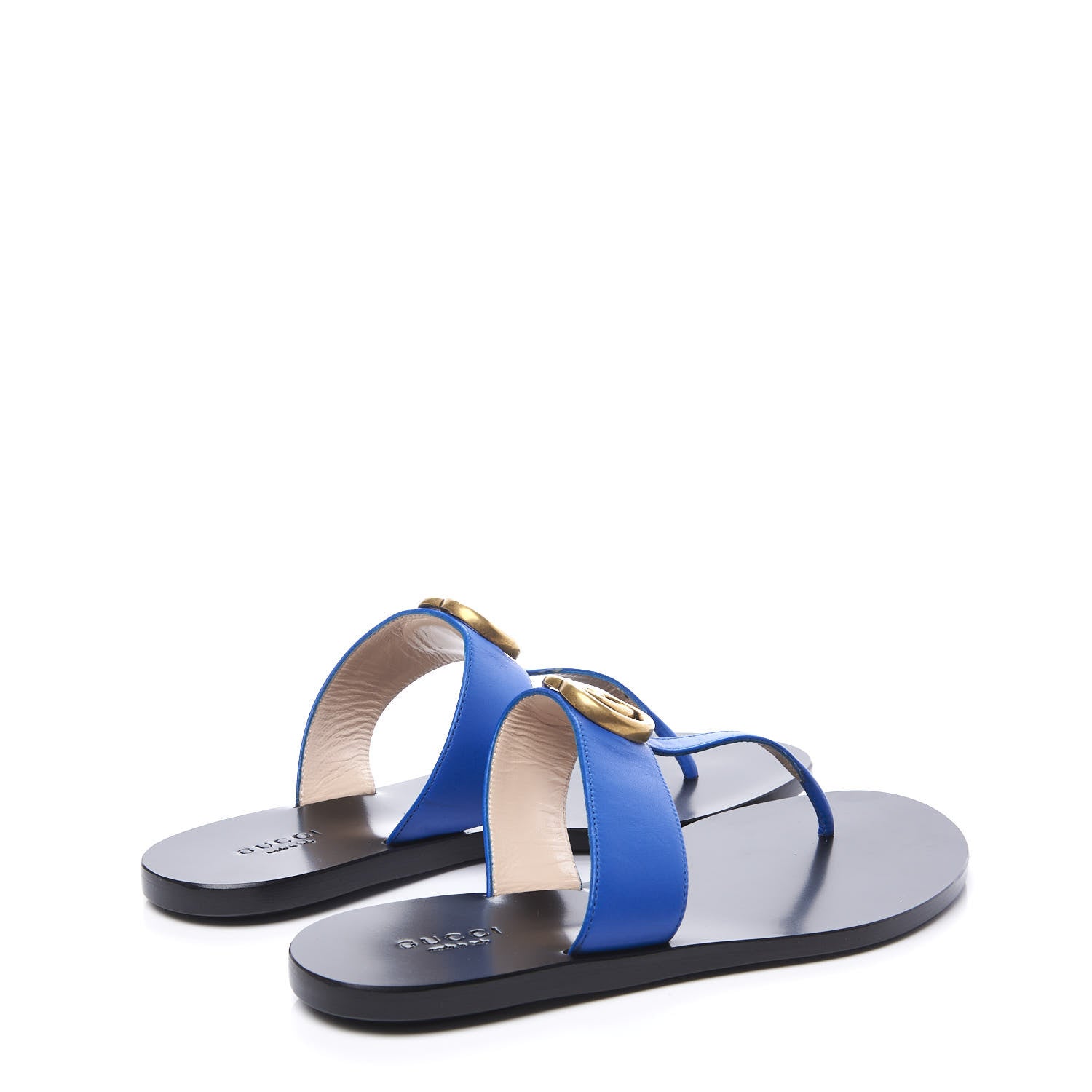 Gucci Calfskin GG Marmont Thong Sandals 35.5 Shiny Electric Blue 4 of 9