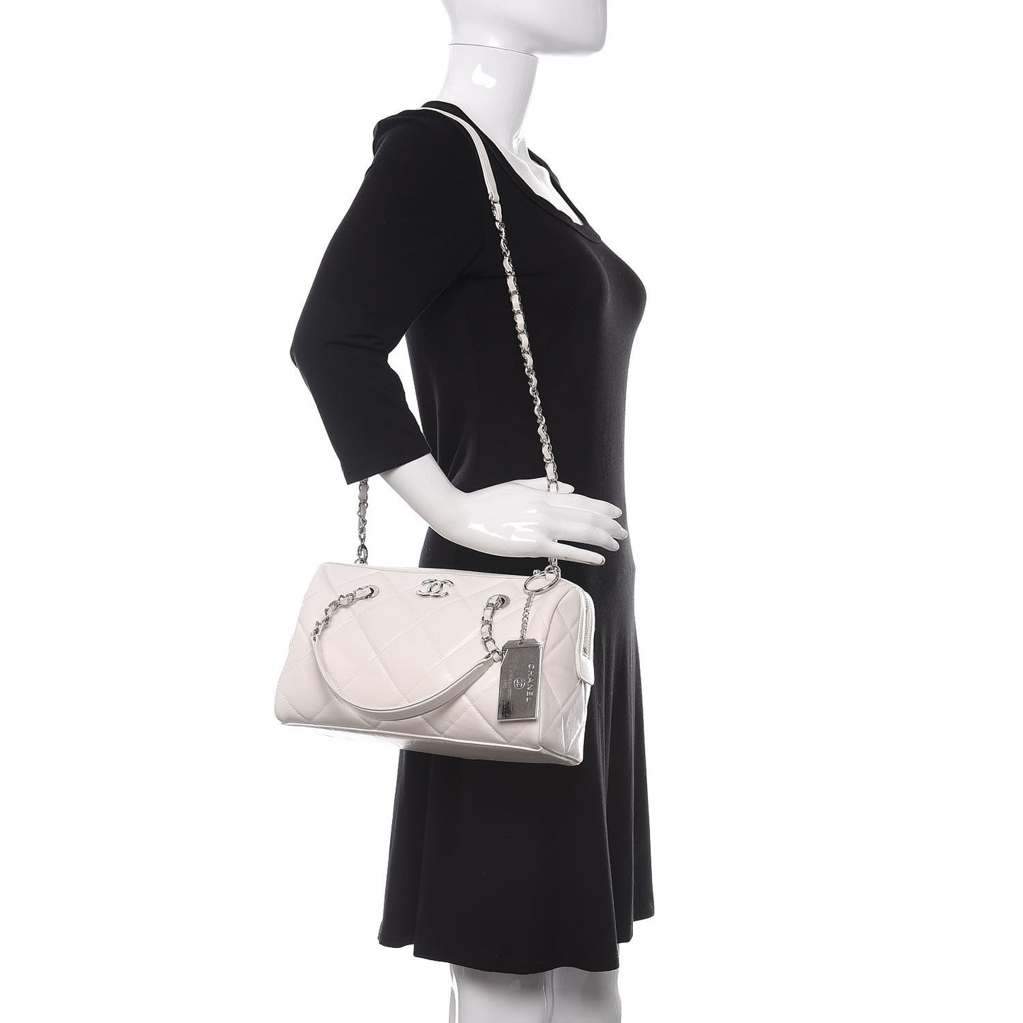 Calfskin Quilted Small CC Bowling Bag White