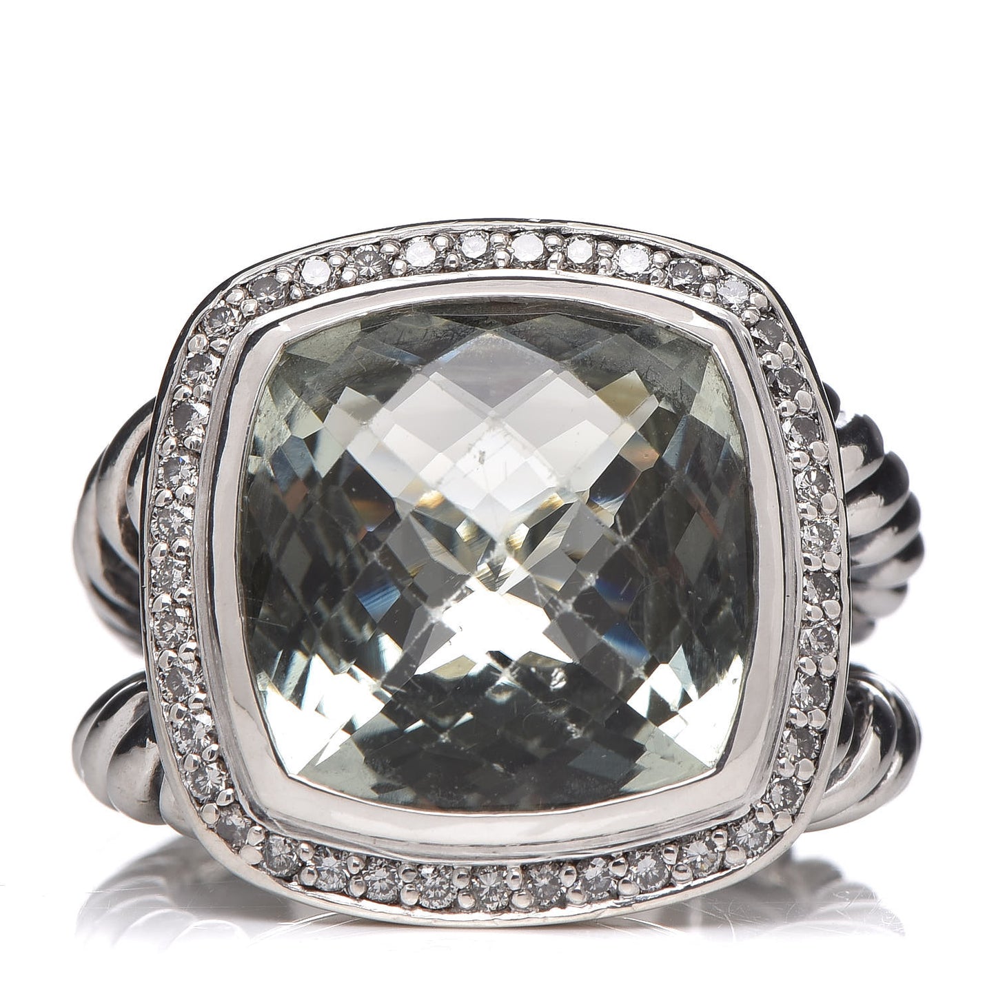 Sterling Silver Diamond Prasiolite 14mm Albion Ring 54 7