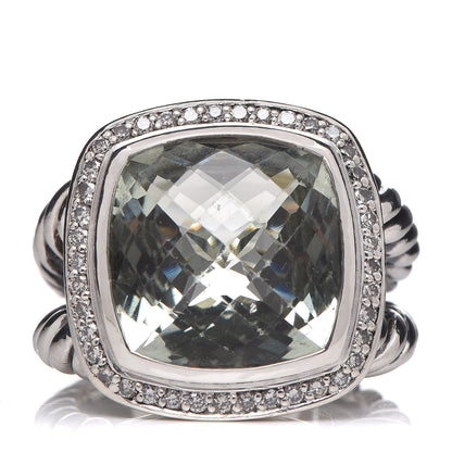 David Yurman Sterling Silver Diamond Prasiolite 14mm Albion Ring 54 7 1 of 5