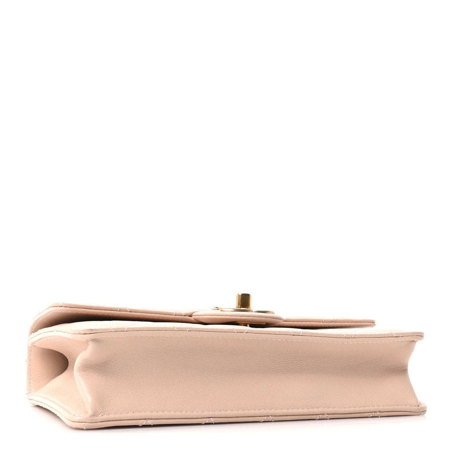 Goatskin Quilted Small Chic Pearls Flap Beige