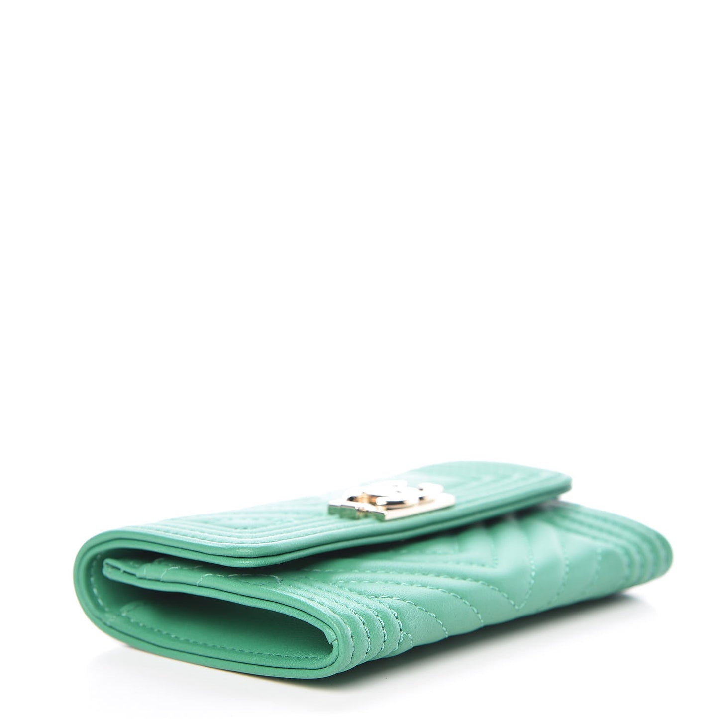 Lambskin Chevron Quilted Boy Card Holder Wallet Green