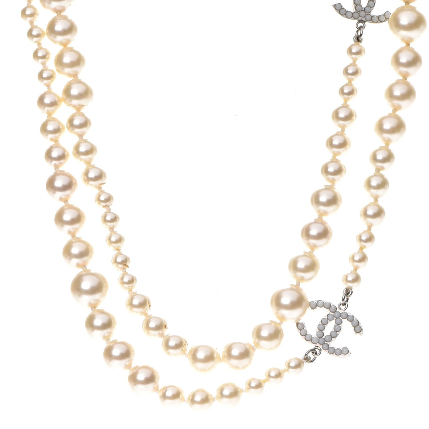 Chanel Classic CC Graduated Pearl Necklace Silver 1 of 6