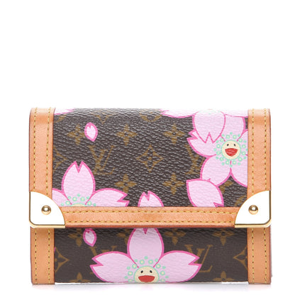 Louis Vuitton Monogram Cherry Blossom Porte-Monnaie Plat Coin Purse Brown 1 of 10
