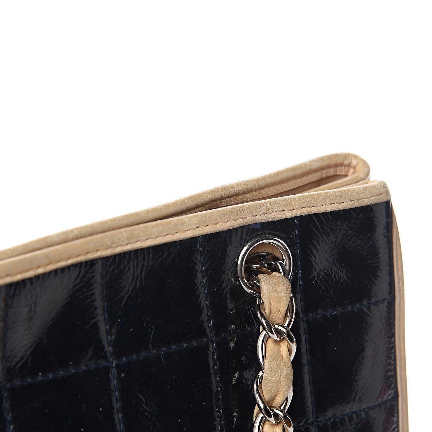 Patent Chocolate Bar Quilted Tote Black
