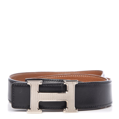 Hermes Box Togo 32mm Guilloche H Belt 80 Black Gold 1 of 10