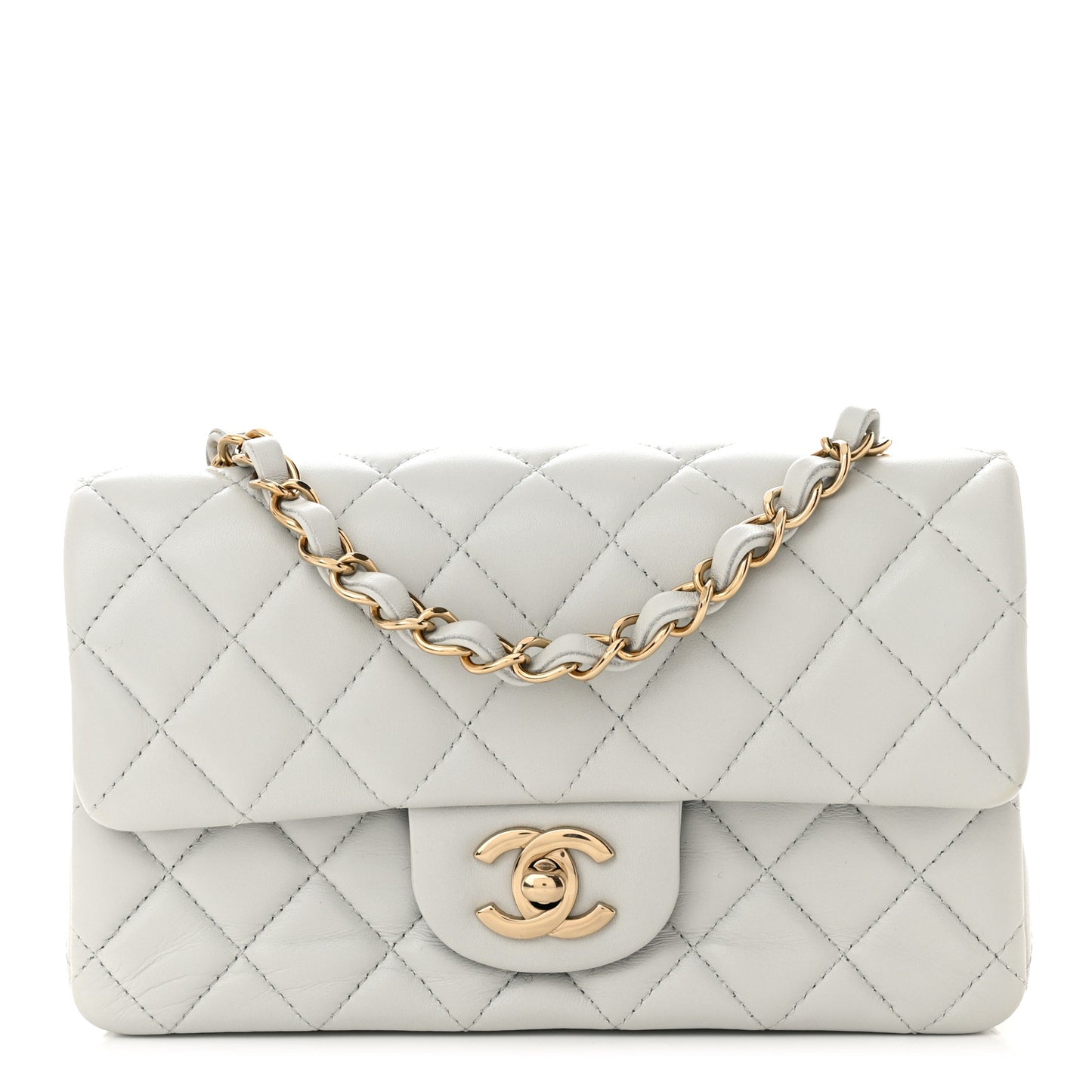 Lambskin Quilted Mini Rectangular Flap Light Blue