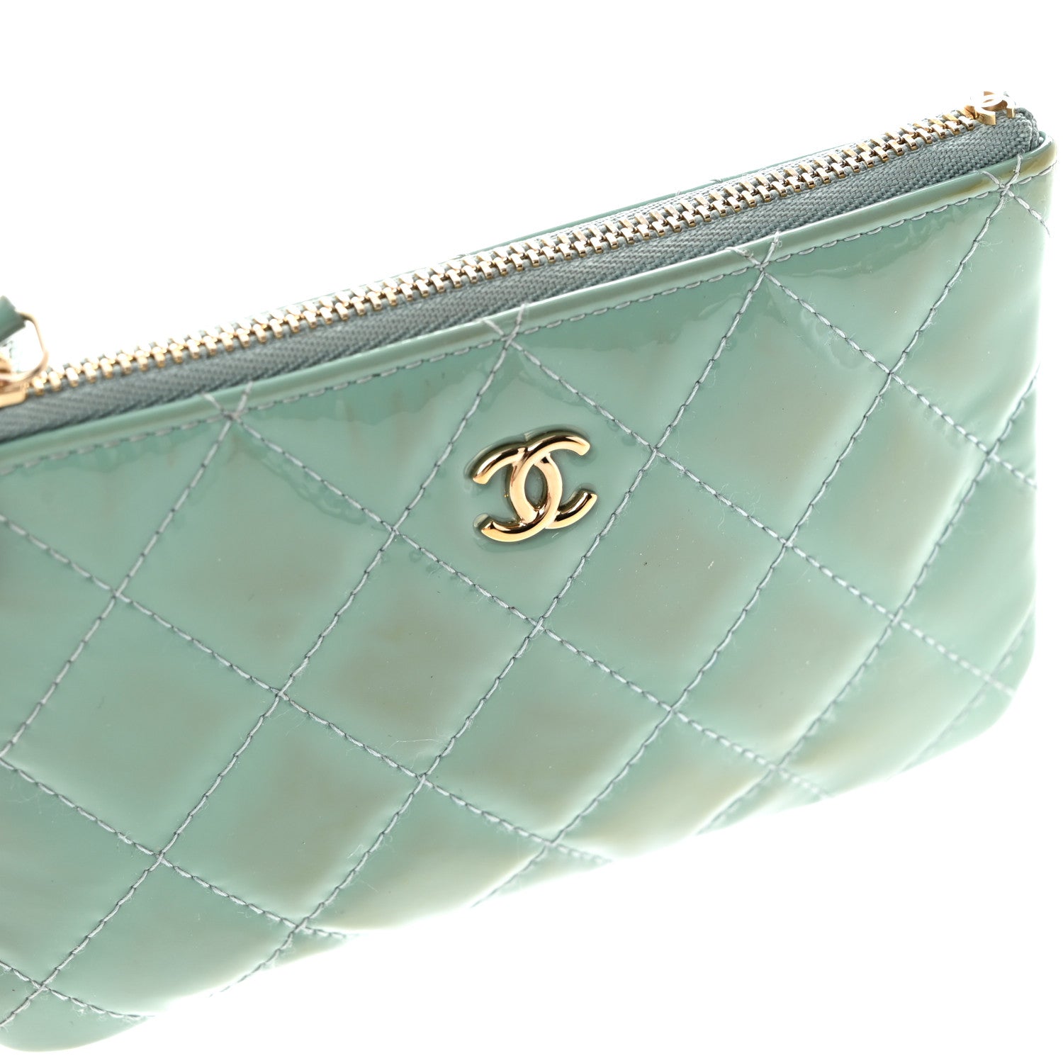 Chanel Patent Quilted Small Cosmetic Case Light Blue 10 of 11
