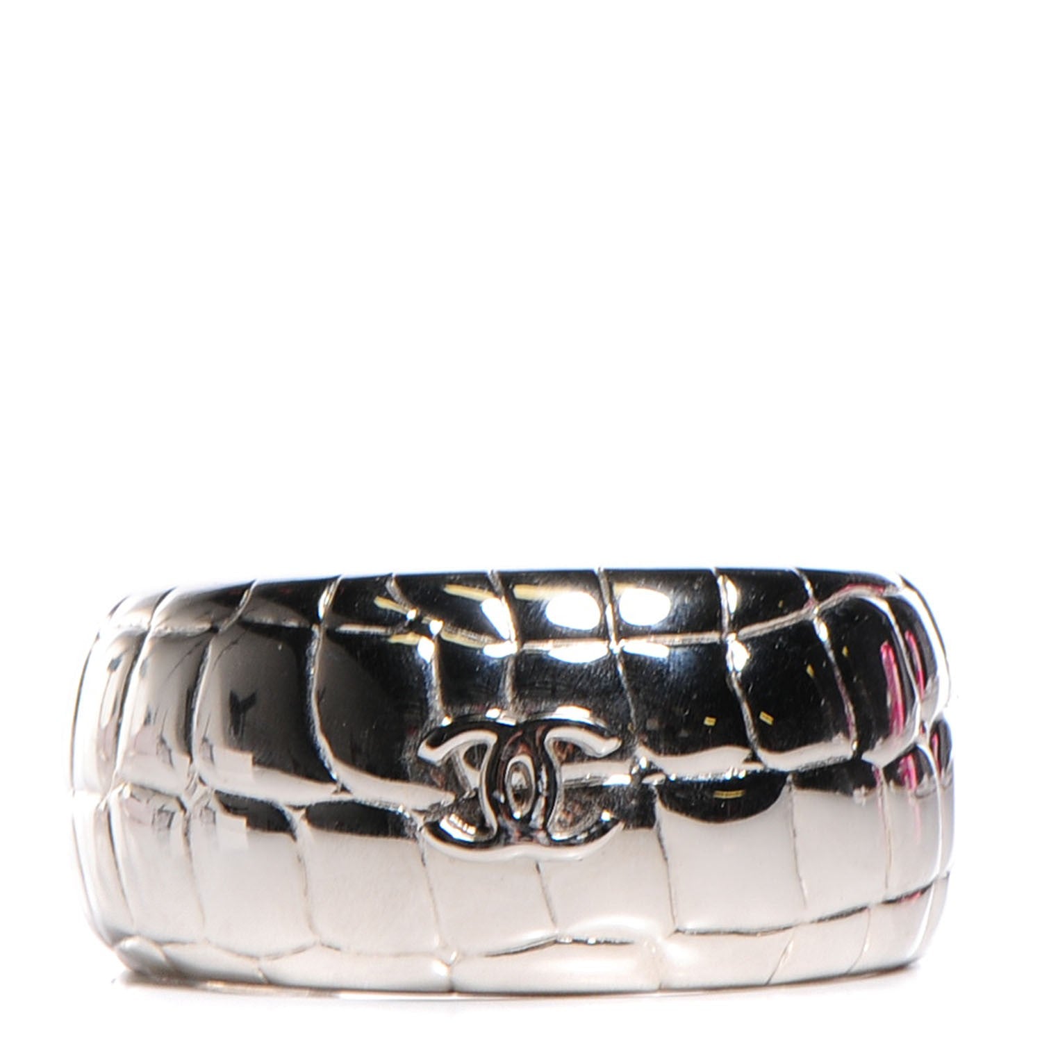 Chanel Crocodile Laser Cut CC Cuff Silver 1 of 4