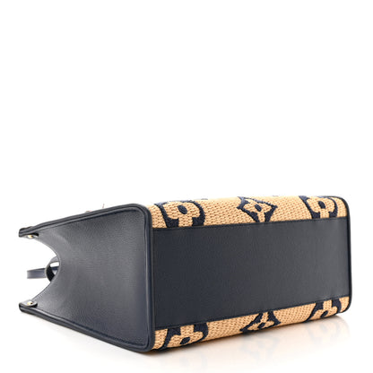 Louis Vuitton Raffia Calfskin Monogram Giant Onthego MM Blue 4 of 10