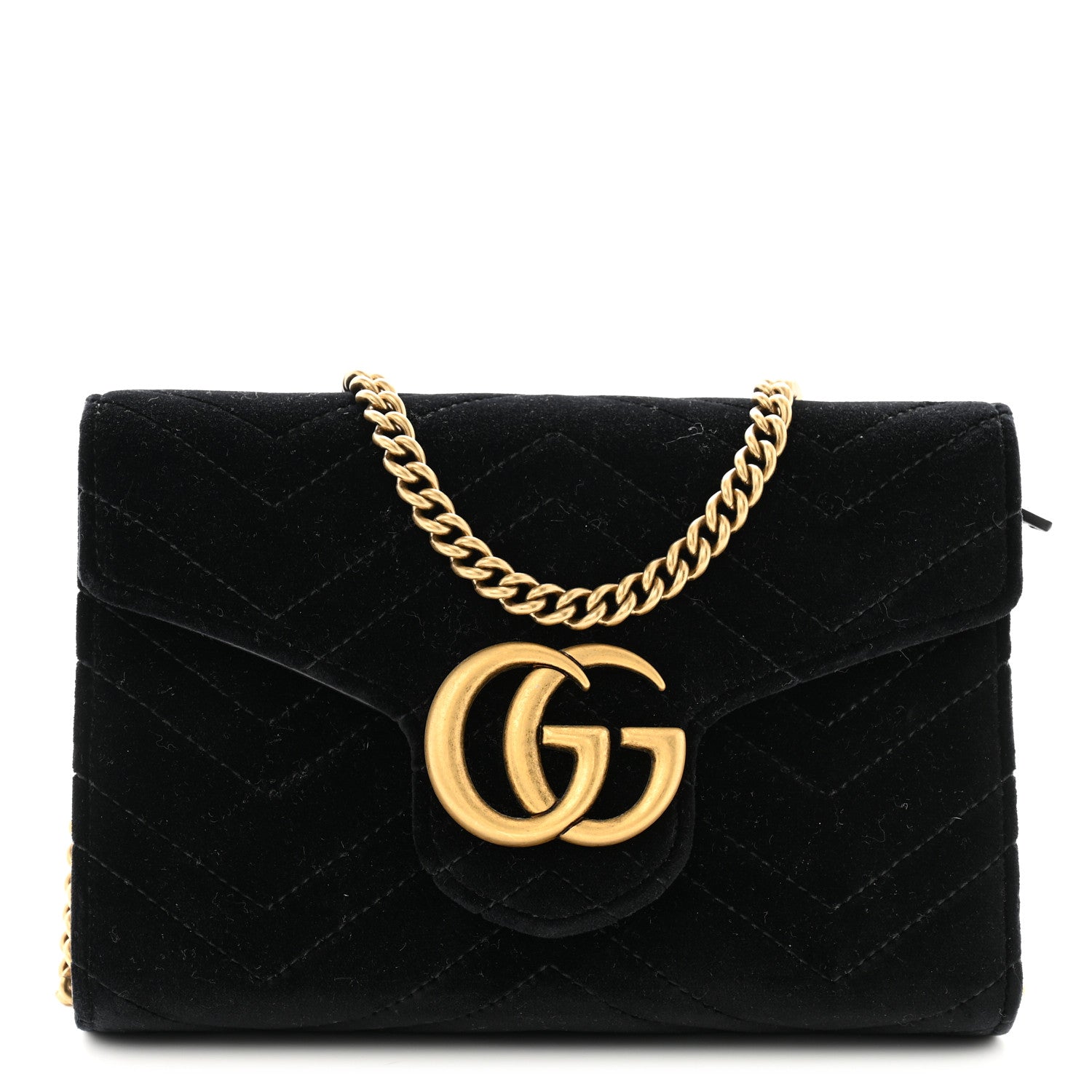Gucci Velvet Matelasse GG Marmont Chain Wallet Black 1 of 12