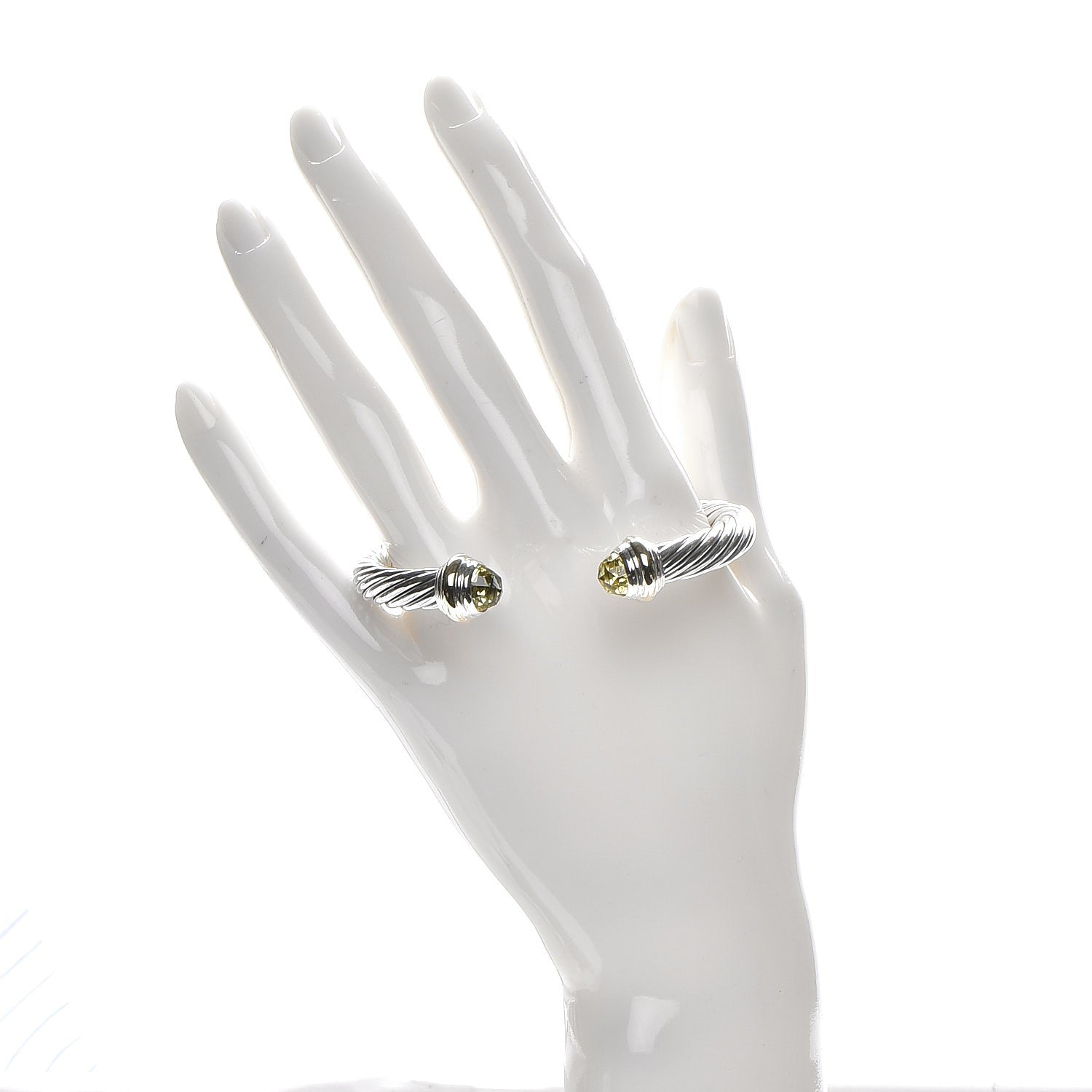 David Yurman Sterling Silver 14K Yellow Gold Prasiolite 7mm Cable Classics Bracelet 2 of 4
